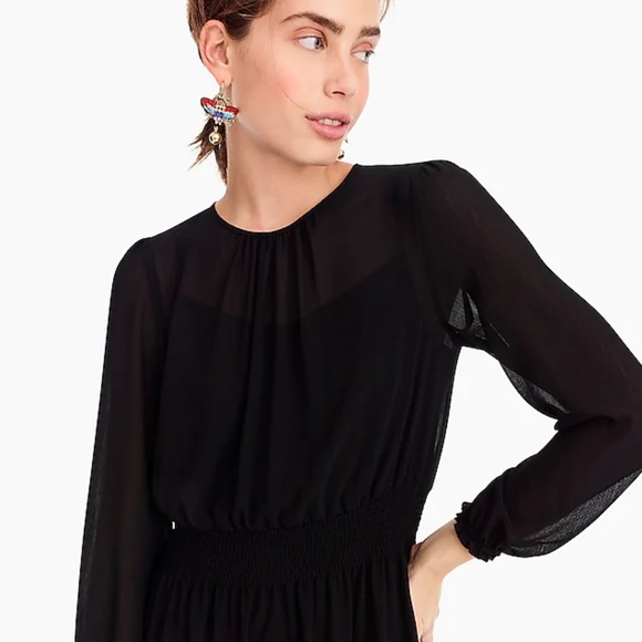 🌺Cinched-waist Chiffon dress in Black - Picture 5 of 5